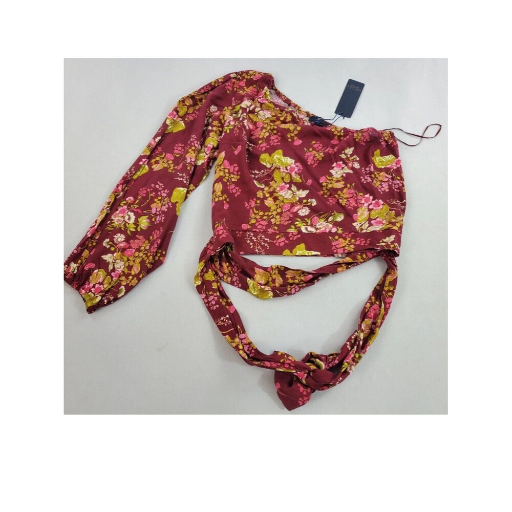 Rachel Roy Burgundy Floral One-Shoulder Wrap Top Small NWT